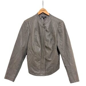 TORRID Grey Faux Leather Moto Jacket Ribbed Panels Plus Size 1X Edgy Biker